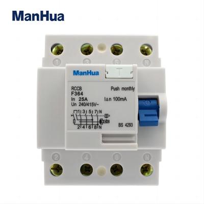 F364 25A 40A Electronic RCCB 240VAC 100mA 4P 6KA Residual Current Circuit Breaker Electric Leakage Protection RCD MCB